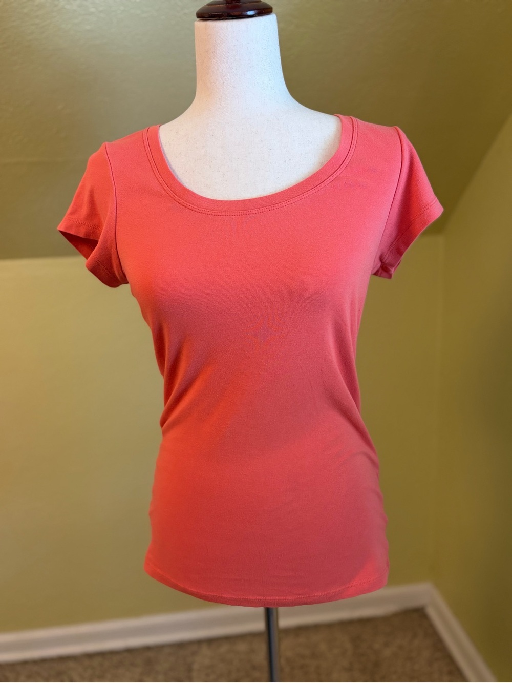 Cynthia Rowley Coral Scoop Neck Short Sleeve Tee Peruvian Pima Cotton Modal
